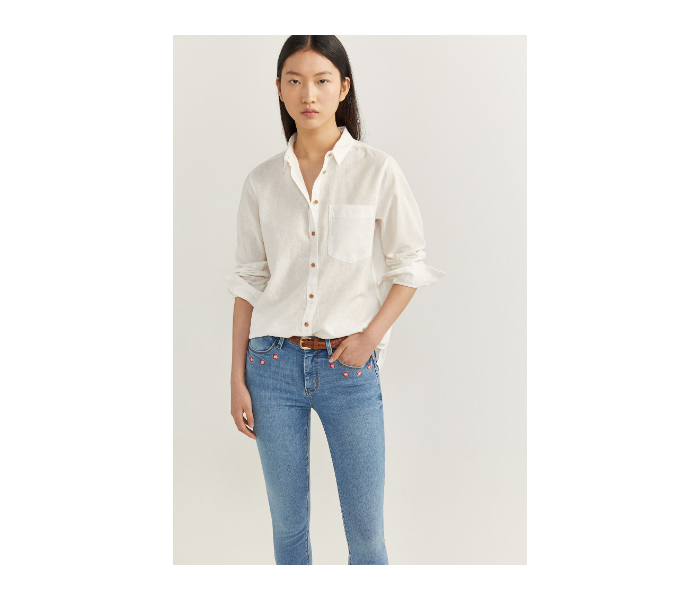 Springfield SS20 Long Sleeve Plain Shirt EU 38 For Women - Light Cream - Zoom Image 2