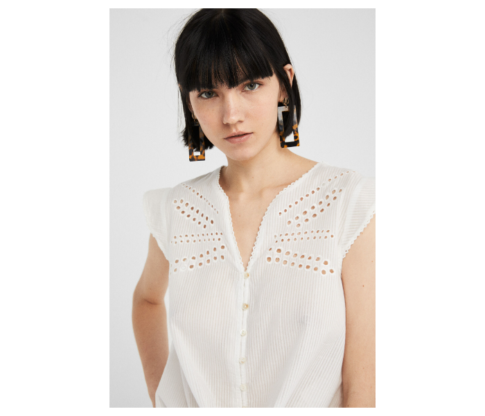 Springfield SS19 Plain Short Sleeve Blouse EU 38 For Women - White - Zoom Image 3