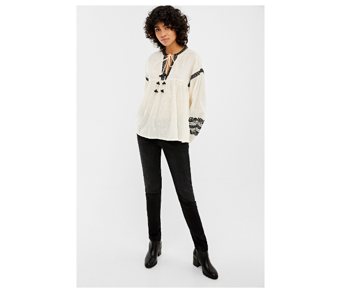 Springfield AW19 Regular Fit Long Sleeve Blouse EU 36 For Women - Ivory Black - Zoom Image 3