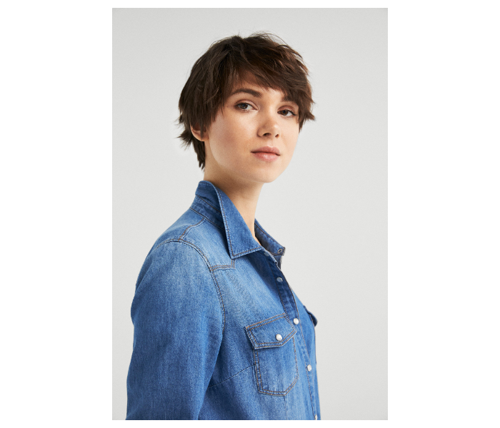 Springfield SS19 Long Sleeve Plain Blouse EU 36 For Women - Jean Blue - Zoom Image 3