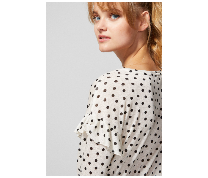 Springfield AW18 Dotted Long Sleeve T-Shirt Medium For Women - White and Black - Zoom Image 4