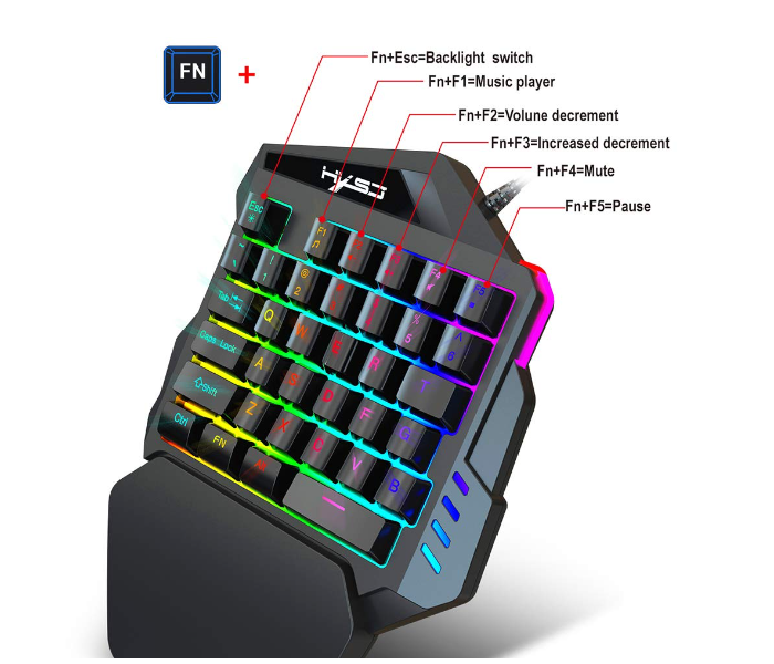 35 Keys One Handed Gaming Keyboard with USB Wired for PUBG - Black - Zoom Image 2