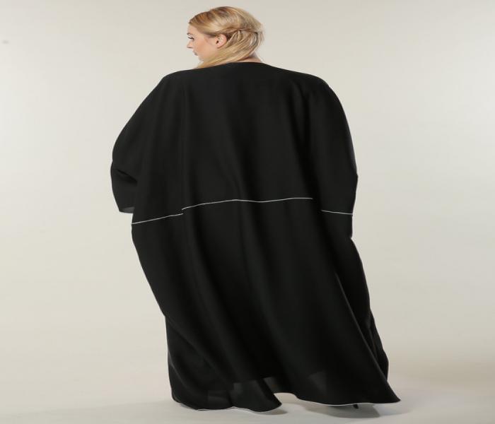 Moistreet Extra Large Black Loose Fit open Abaya - Black - Zoom Image 3