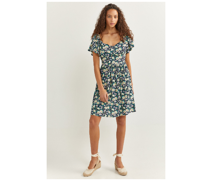 Springfield SS18 Flower Printed Knit Dress EU 38 For Women - Green and Yellow - Zoom Image 1