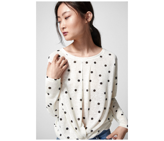 Springfield Dotted Long Sleeve T-Shirt Medium For Women - Ivory - Zoom Image 1