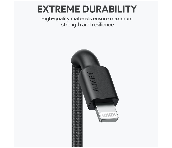 Aukey CL12B 18cm Braided Nylon USB- C to Lightning Cable - Black - Zoom Image 3