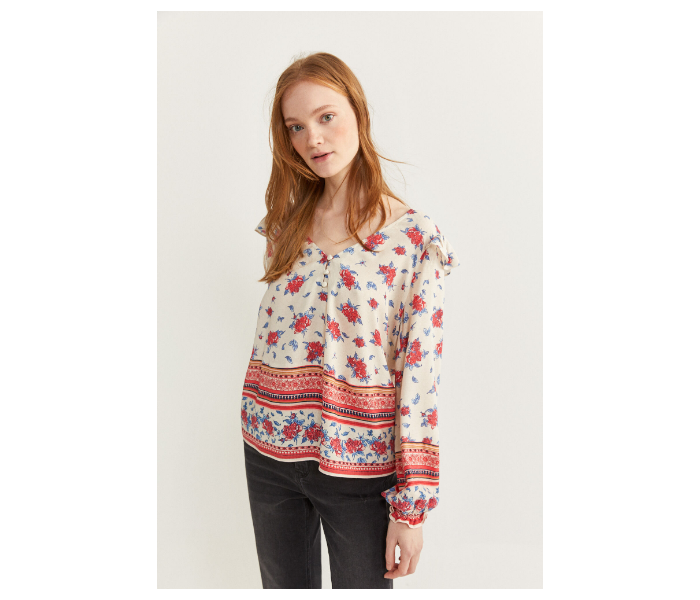 Springfield Regular Fit Long Sleeve Floral Blouse EU 40 For Women - Beige And Red - Zoom Image 2