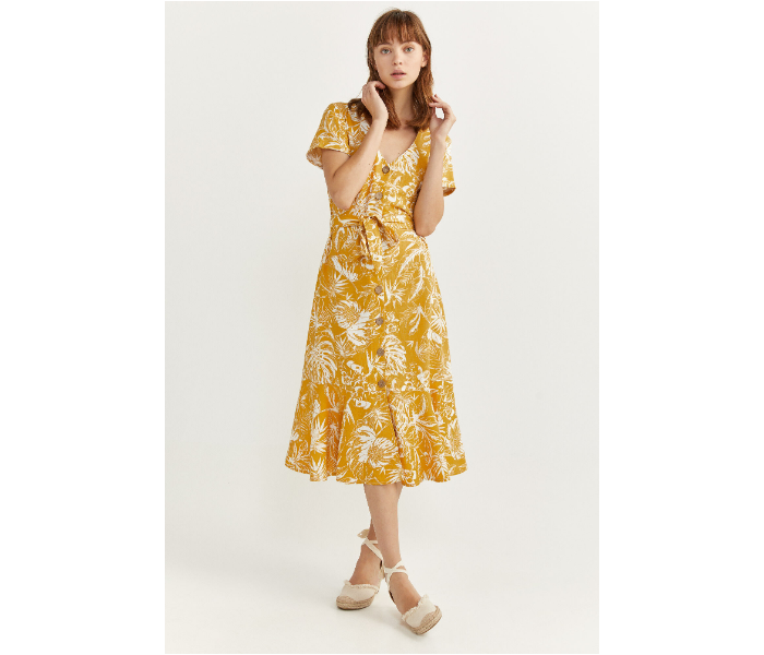 Springfield SS20 Leaf Printed Knit Dress EU 44 For Women - Yellow - Zoom Image 1