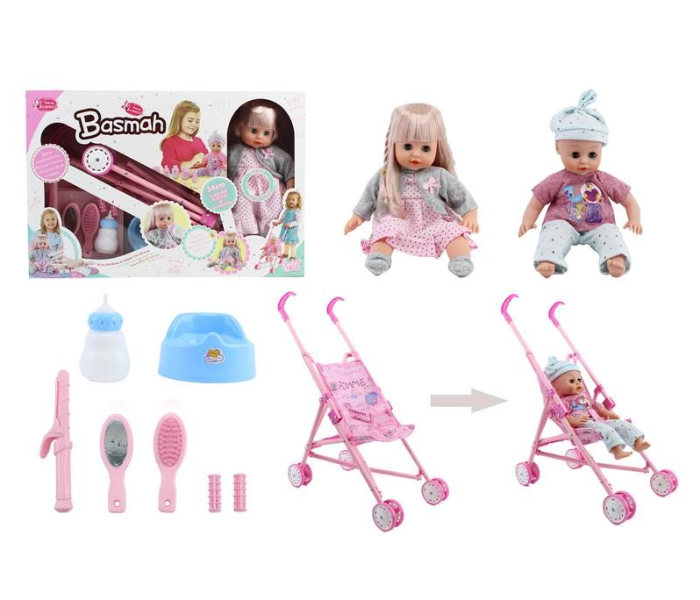 Basmah Baby Girl Doll Set With 12 Sounds With Metal Stroller 2 - Zoom Image 3