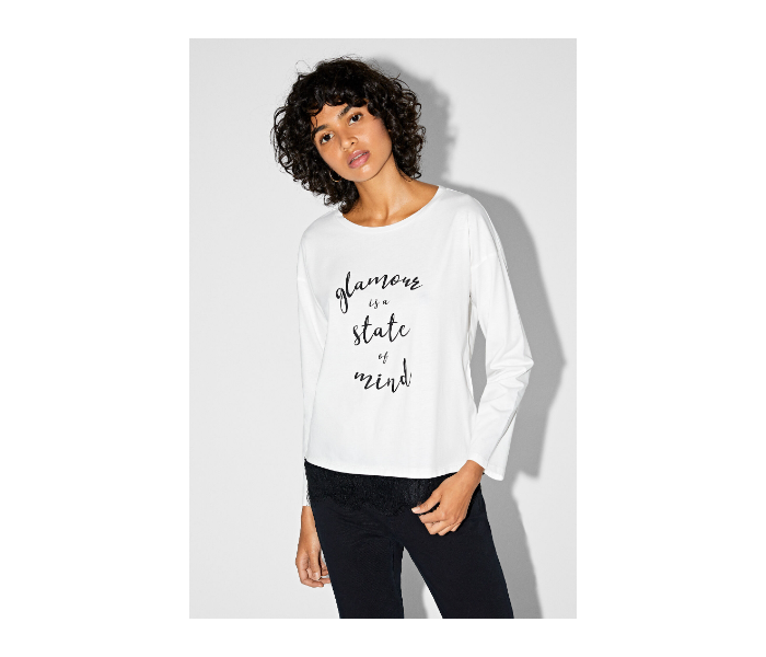 Springfield Printed Long Sleeve T-Shirt Small For Women - White and Black - Zoom Image 1