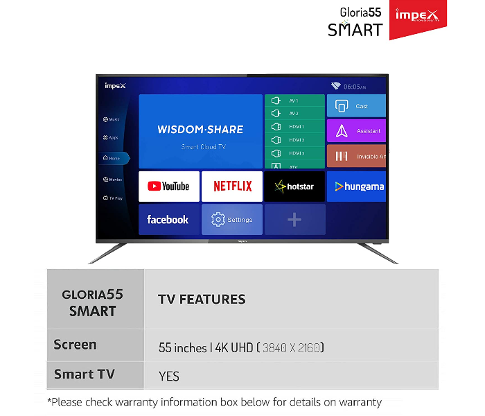 Impex 55 inches 4K Smart LED TV - Black(Delivery Available Only In India) - Zoom Image 3