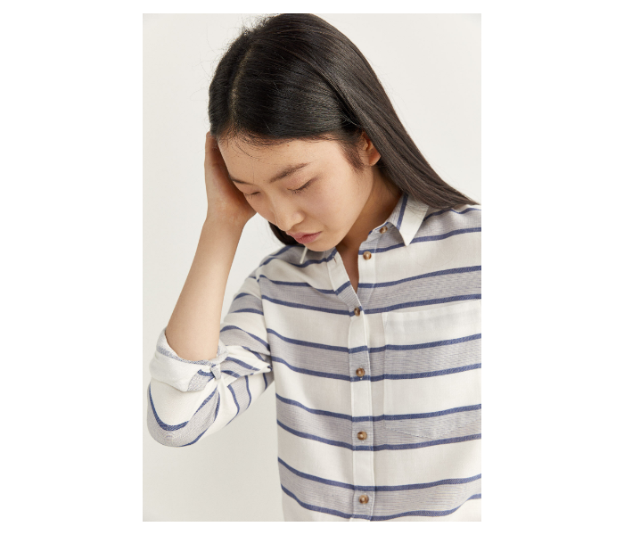 Springfield SS20 Long Sleeve Striped Shirt EU 42 For Women - White and Blue - Zoom Image 1