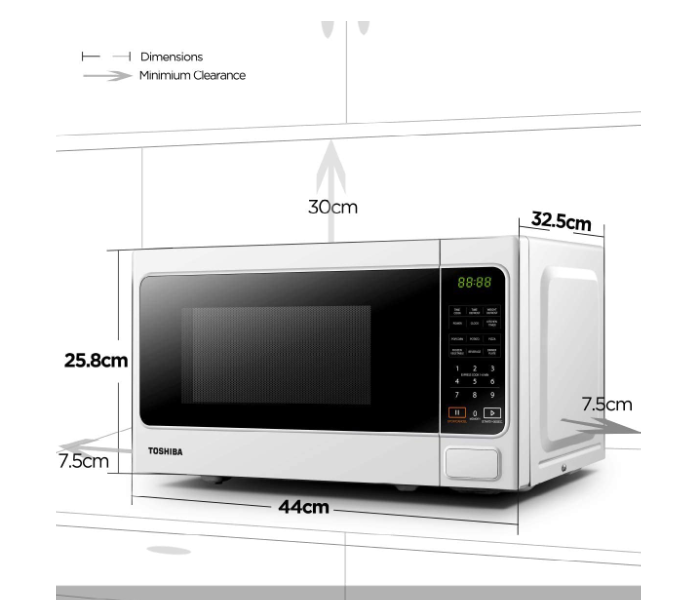 Toshiba MM-EM20P 800W 20Litre  Auto Cook Menu 11 Power Level Membrane Control Microwave Power Oven - White - Zoom Image 6