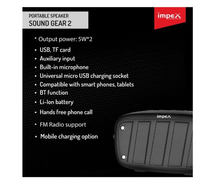 Impex Sound Gear 2 Portable Wireless Speaker with Bluetooth - Black - Zoom Image 4