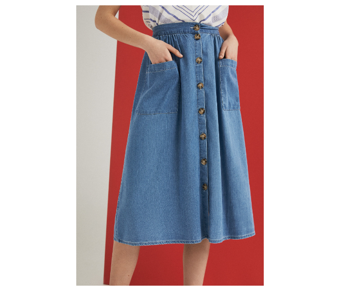 Springfield SS19 Denim Midi Skirt Small For Women - Blue - Zoom Image 2