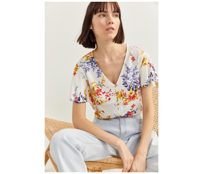 Springfield SS20 Floral Short Sleeve Blouse EU 34 For Women - Yellow and White - Zoom Image 2