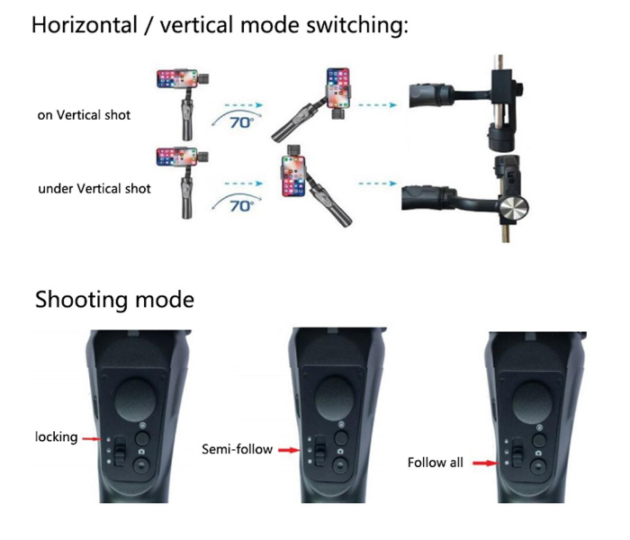 3 Axis Handled Gimbal Stabilizer with Selfie Stick Tripod for Smartphone - Black - Zoom Image 7