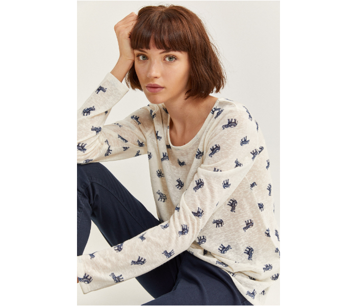 Springfield SS20 Elephant Printed Long Sleeve T-Shirt X-Small For Women - Ivory - Zoom Image 1