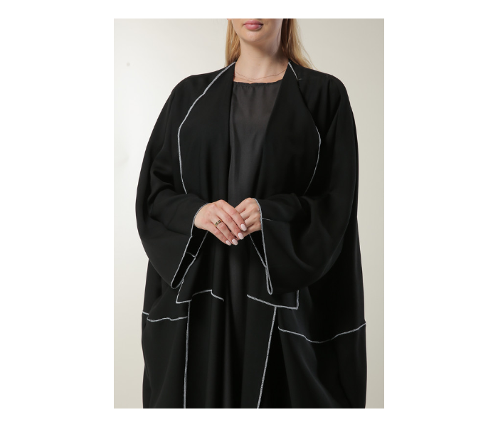 Moistreet Small Black Loose Fit open Abaya - Black - Zoom Image 4