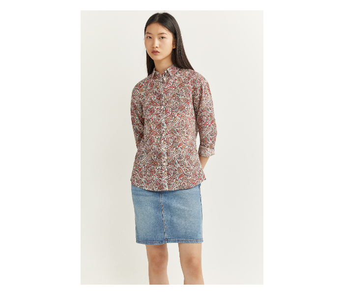 Springfield SS20 Long Sleeve Floral Blouse With Button Closure EU 38 For Women - Brown and Beige - Zoom Image 2