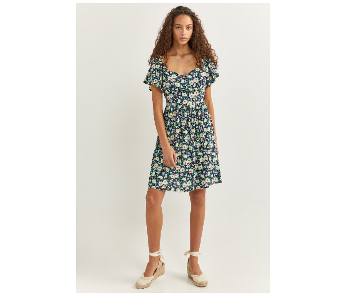 Springfield SS18 Flower Printed Knit Dress EU 36 For Women - Green and Yellow - Zoom Image 1