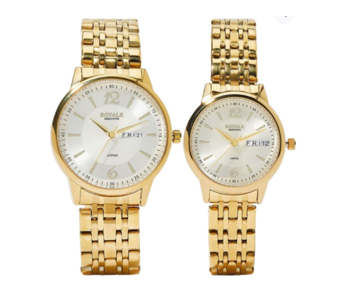 Royale Executive RE025 2 Piece Classic Metal Analog Couple Watch - Gold - Zoom Image 1