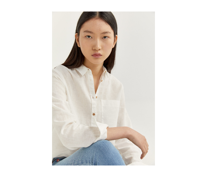 Springfield SS20 Long Sleeve Plain Shirt EU 40 For Women - Light Cream - Zoom Image 1