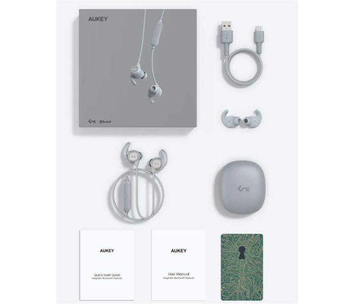 Aukey B60 Magnetic Wireless Earbuds - Light Grey - Zoom Image 5