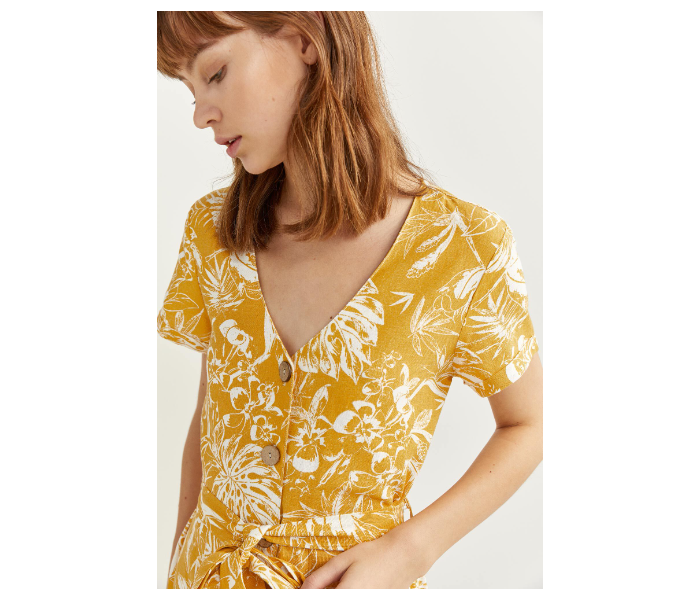 Springfield SS20 Leaf Printed Knit Dress EU 36 For Women - Yellow - Zoom Image 4