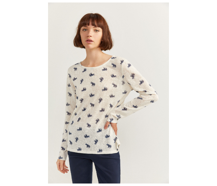 Springfield SS20 Elephant Printed Long Sleeve T-Shirt Large For Women - Ivory - Zoom Image 2