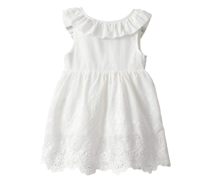 Little Wings 2 Month Embroidery Round Neck Sleeveless Frock - White - Zoom Image 1