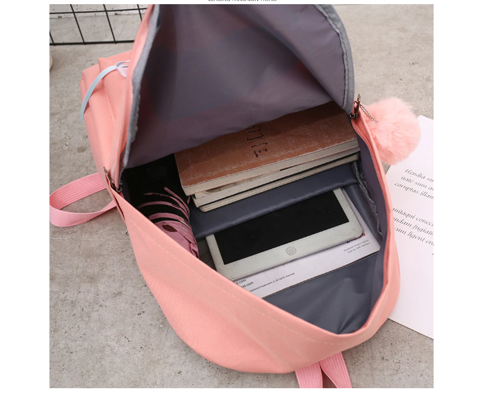 4 Pieces luxury canvas Backpack for Women - Pink - Zoom Image 1