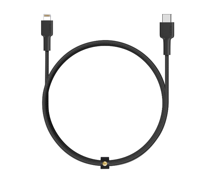 Aukey CL1B 1.2m Braided Nylon MFi USB-C to Lightning Cable - Black - Zoom Image