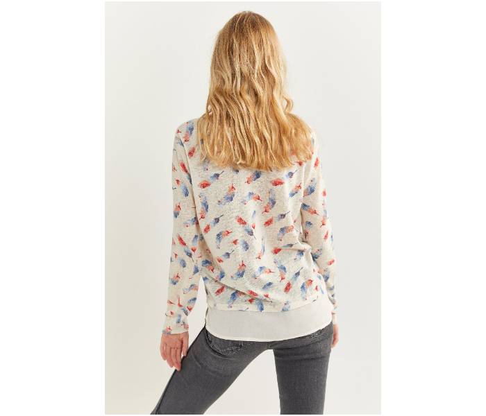 Springfield SS20 Feather Printed Long Sleeve T-Shirt Large For Women - Light Cream - Zoom Image 2