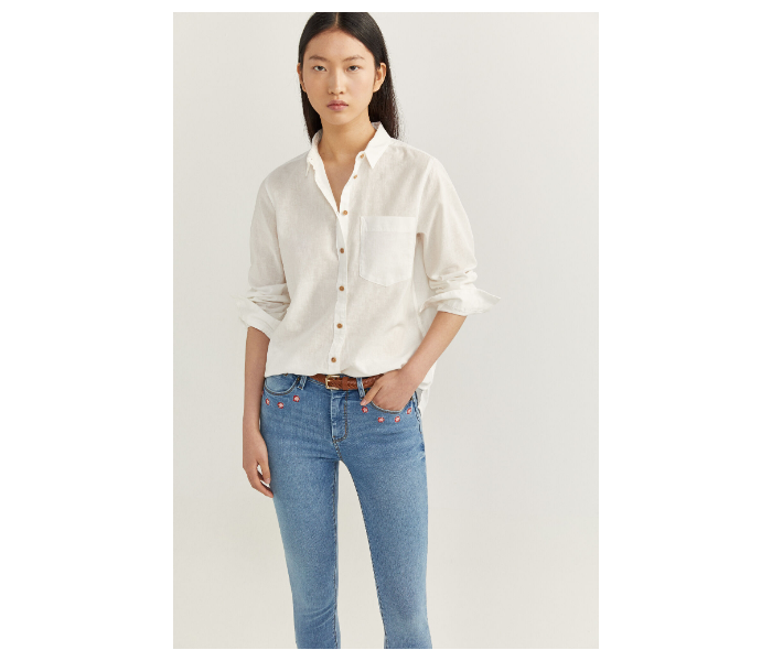 Springfield SS20 Long Sleeve Plain Shirt EU 34 For Women - Light Cream - Zoom Image 2