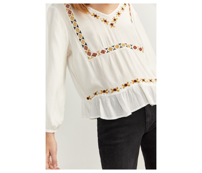 Springfield SS20 Ethnic Embroidered Shirt EU 42 For Women - Ivory - Zoom Image 2