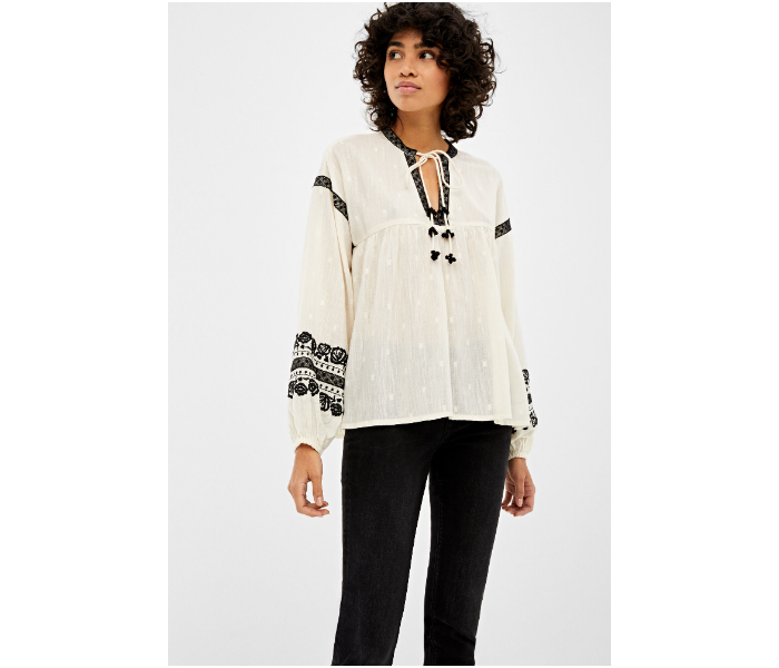 Springfield AW19 Regular Fit Long Sleeve Blouse EU 36 For Women - Ivory Black - Zoom Image 4