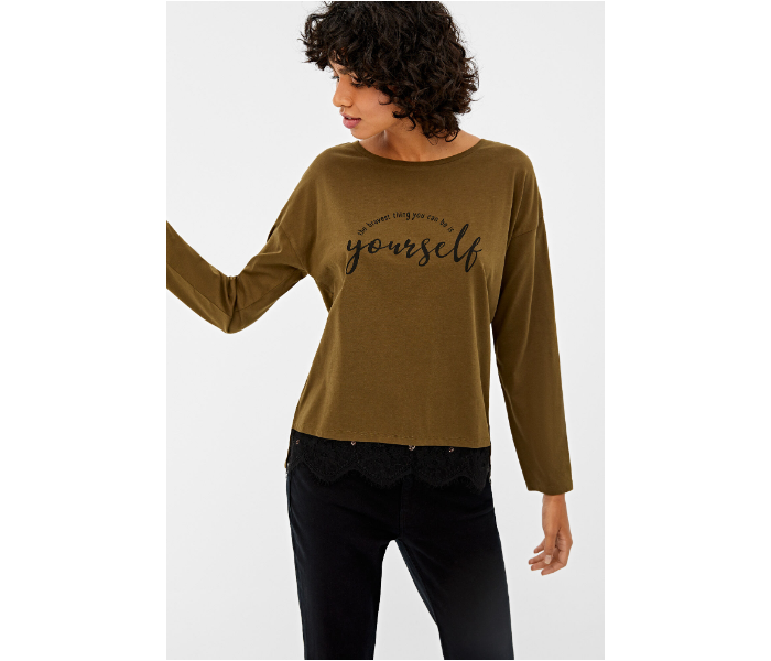 Springfield Printed Long Sleeve T-Shirt Small For Women - Army Green - Zoom Image 3