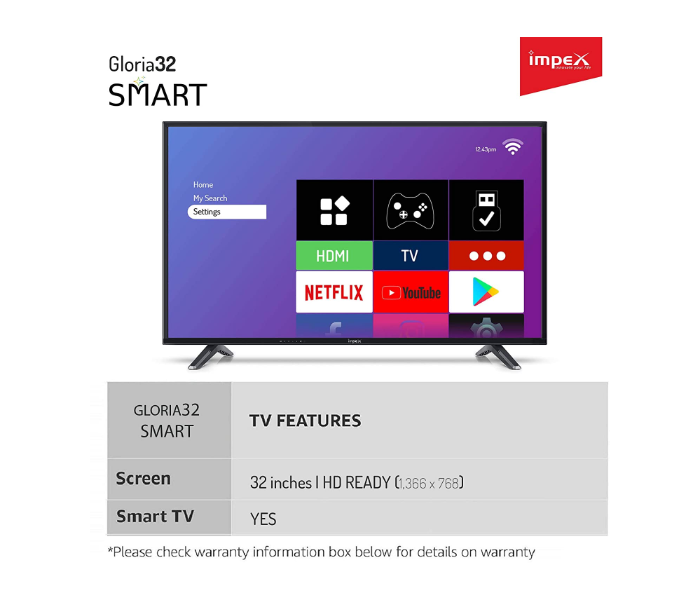 Impex Gloria 32 Smart 32 Inch HD Ready Smart LED TV - Black - Zoom Image 5