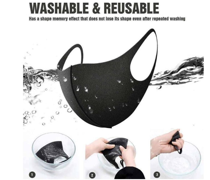 Unisex Anti Microbial Washable Neoprene Pack of 20 Fabric Face Mask - Black - Zoom Image 2