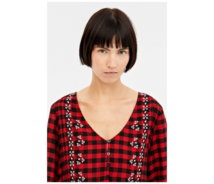 Springfield AW19 Regular Fit Long Sleeve Checked Blouse EU 38 For Women - Black and Red - Zoom Image 4