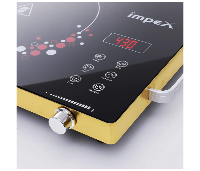 Impex IR-2703 2000 W Infrared Induction Cooktop With 8 Temperature Levels and 4 Digital LED Display - Black and Gold - Zoom Image 3