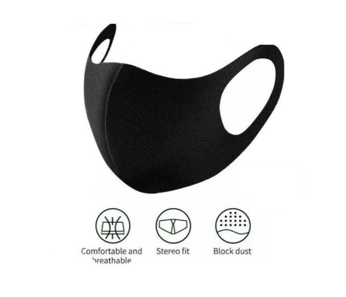 Unisex Anti Microbial Washable Neoprene Pack of 1 Fabric Face Mask - Black - Zoom Image 1