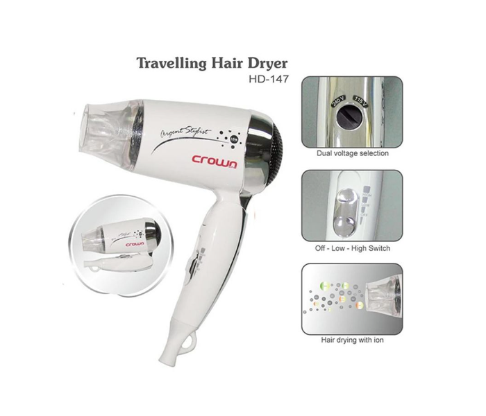 Crownline HD-147 Travel Hair Dryer - White - Zoom Image 4