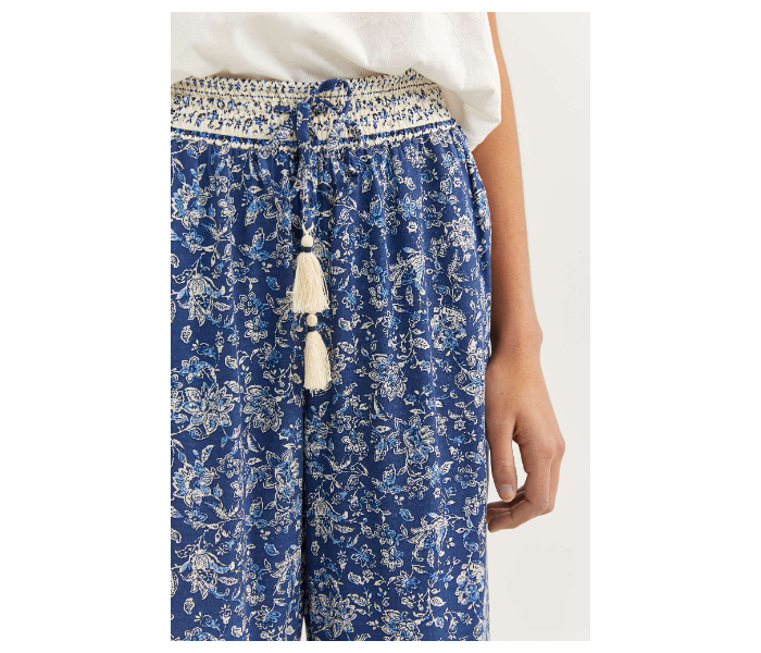 Springfield SS20 Printed Cotton Fancy Pant EU 38 For Women - Blue and White - Zoom Image 3