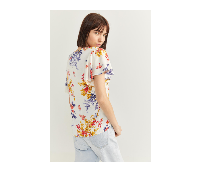 Springfield SS20 Floral Short Sleeve Blouse EU 42 For Women - Yellow and White - Zoom Image 3