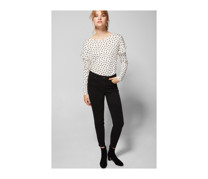 Springfield AW18 Dotted Long Sleeve T-Shirt X-Large For Women - White and Black - Zoom Image 1