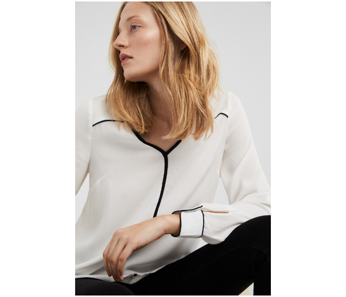 Springfield SS19 Long Sleeve Plain Blouse EU 40 For Women - White and Black - Zoom Image 3