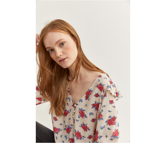 Springfield Regular Fit Long Sleeve Floral Blouse EU 42 For Women - Beige And Red - Zoom Image 3