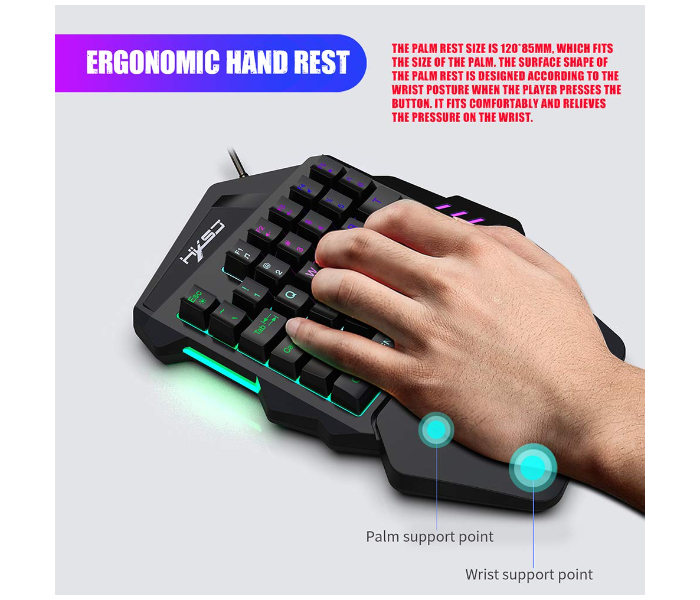 35 Keys One Handed Gaming Keyboard with USB Wired for PUBG - Black - Zoom Image 3